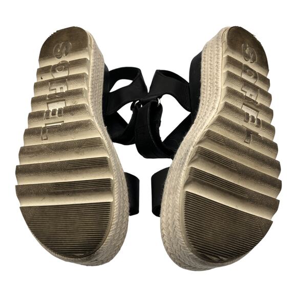 Sorel Cameron Flatform Wedge Espadrille Sandals Black White Size 7.5 - Picture 8 of 8